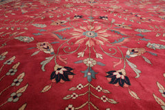 Palace Rose, Midnight Blue, Ivory Color Hand Knotted All-Over 100% Wool Traditional Oriental Rug