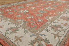 LoomBloom Multi Size Orange Hand Hooked Wool Rug Featuring a Transitional Agra Design