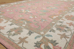 LoomBloom Multi Size Blush Hand Hooked Wool Rug in a Sophisticated Agra Transitional Style