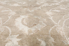 LoomBloom 9'x11'10" Hand Knotted Beige Wool Silk Tibetan Transitional Botanical Oriental Area Rug