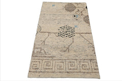 LoomBloom 3'1''x4'11" Hand Knotted Ivory Wool Moroccan Modern Tribal Oriental Area Rug