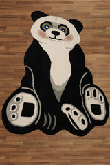 LoomBloom 3'x5' Ivory Black Hand-Tufted Panda Motif Wool Oriental Area Rug