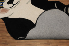 LoomBloom 3'x5' Ivory Black Hand-Tufted Panda Motif Wool Oriental Area Rug