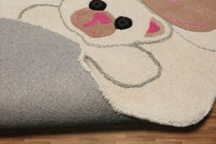 LoomBloom 3'x5' Ivory Hand-Tufted Bear Design Wool Modern Oriental Area Rug