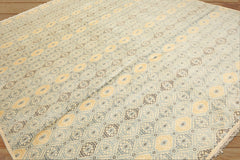 8x10 Ivory, Aqua, Gold Color Hand Knotted Tibetan New Zealand Wool Transitional Oriental Rug
