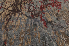 3x5 Gray, Blue, Coral Color Hand Knotted Tibetan Wool and Silk Modern & Contemporary Oriental Rug