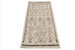 LoomBloom Ivory 3'x5' Afghan Moroccan Modern Contemporary Tribal Hand Knotted Wool Oriental Area Rug