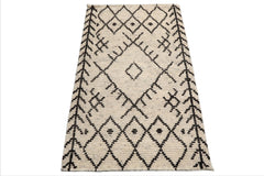 LoomBloom Ivory 3'x5' Afghan Moroccan Modern Contemporary Tribal Hand Knotted Wool Oriental Area Rug