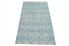 LoomBloom Blue 3'x5' Afghan Moroccan Modern Contemporary Tribal Hand Knotted Wool Oriental Area Rug