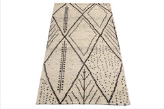 LoomBloom Ivory 3'x5' Afghan Moroccan Modern Contemporary Tribal Hand Knotted Wool Oriental Area Rug
