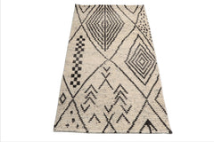 LoomBloom Ivory 3'x5' Afghan Moroccan Modern Contemporary Tribal Hand Knotted Wool Oriental Area Rug