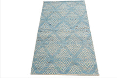 LoomBloom Blue 3'x5' Afghan Moroccan Modern Contemporary Tribal Hand Knotted Wool Oriental Area Rug
