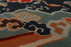 Multi Size Blue Orange Peach Color Hand Tufted Handmade Wool Transitional Oriental Rug