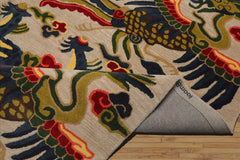 Multi Size Cream Teal Lime Color Hand Tufted Pictorial Wool Transitional Oriental Rug
