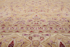 8x10 Tan, Ivory, Purple Color Hand Knotted All-Over 100% Wool Traditional Oriental Rug