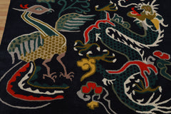 Multi Size Navy Coral Turquoise Color Hand Tufted Pictorial Wool Transitional Oriental Rug