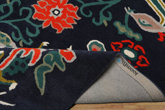 Multi Size Navy Coral Turquoise Color Hand Tufted Pictorial Wool Transitional Oriental Rug