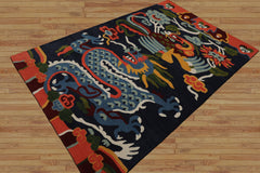 Multi Size Navy Gold Blue Color Hand Tufted Pictorial Wool Transitional Oriental Rug