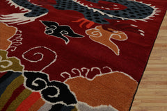 Multi Size Rust White Teal Color Hand Tufted Pictorial Wool Transitional Oriental Rug