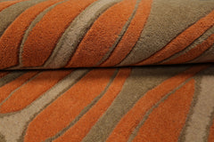 8x10 Orange, Moss, Beige Color Hand Tufted All-Over Wool Transitional Oriental Rug