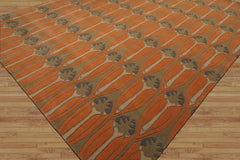 8x10 Orange, Moss, Beige Color Hand Tufted All-Over Wool Transitional Oriental Rug