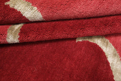 9x12 Red, Rose, Mint Color Hand Loomed Tibetan Wool Transitional Oriental Rug