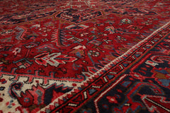 10x14 Red with orange undertones, Navy, Ivory Color Hand Knotted All-Over 100% Wool Traditional Oriental Rug