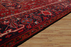 10x14 Red with orange undertones, Navy, Ivory Color Hand Knotted All-Over 100% Wool Traditional Oriental Rug