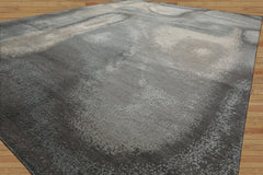 8x10 Gray, Ivory, Slate Color Hand Knotted Sherpa Wool and Silk Modern Oriental Rug