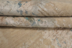 9x12 Beige, Tan, Blue Color Hand Knotted Sherpa Wool and Silk Modern Oriental Rug