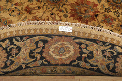 8' Round Gold, Black, Aqua Color Hand Knotted Agra Wool Traditional Oriental Rug