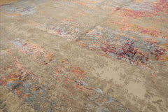 9x12 Beige, Blue, Gray Color Hand Knotted Sherpa Wool and Silk Modern Oriental Rug