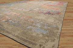 9x12 Beige, Blue, Gray Color Hand Knotted Sherpa Wool and Silk Modern Oriental Rug