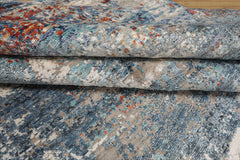 8x10 Ivory, Slate, Burnt Orange Color Hand Knotted Sherpa Wool and Silk Modern Oriental Rug