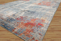 8x10 Ivory, Slate, Burnt Orange Color Hand Knotted Sherpa Wool and Silk Modern Oriental Rug