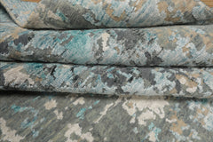 9x12 Gray, Beige, Aqua Color Hand Knotted Sherpa Wool and Silk Modern Oriental Rug