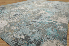 9x12 Gray, Beige, Aqua Color Hand Knotted Sherpa Wool and Silk Modern Oriental Rug
