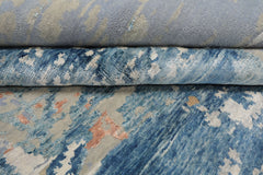 9x12 Blue, Beige, Ivory Color Hand Knotted Sherpa Wool and Silk Modern Oriental Rug