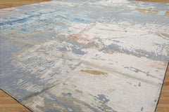 9x12 Blue, Beige, Ivory Color Hand Knotted Sherpa Wool and Silk Modern Oriental Rug