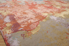 9x12 Teracotta, Peach, Aqua Color Hand Knotted Sherpa Wool and Silk Modern Oriental Rug