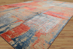6x9 Beige, Coral, Blue Color Hand Knotted Sherpa Wool and Silk Modern Oriental Rug
