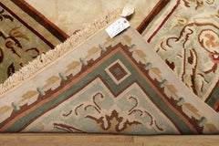9x12 Ivory, Tan, Mint Color Hand Knotted French Aubusson Savonnerie Wool Traditional Oriental Rug