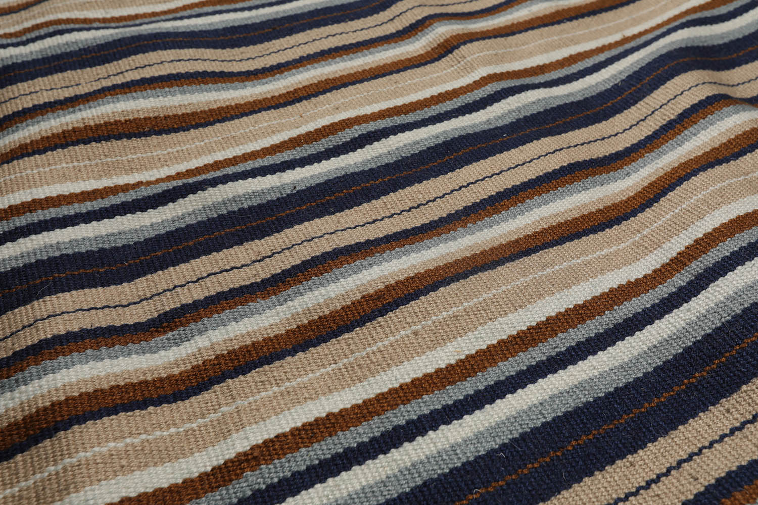8x10 Tan, Blue, White Color Hand Woven Striped 100% Wool Dhurrie Oriental Rug