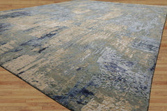 9x12 Gray, Beige, Aqua Color Hand Knotted Sherpa Wool and Silk Modern Oriental Rug