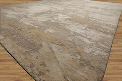 9x12 Beige, Tan, Gray Color Hand Knotted Sherpa Wool and Silk Modern Oriental Rug