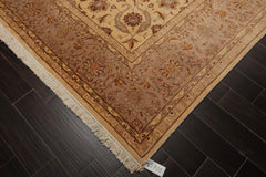 9x12 Ivory, Taupe, Brown Color Hand Knotted All-Over 100% Wool Traditional Oriental Rug