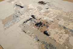 9x12 Ivory, Gray, Tan Color Hand Knotted Sherpa Wool and Silk Modern Oriental Rug