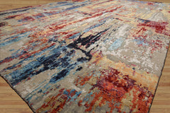 9x12 Beige, Rust, Gold Color Hand Knotted Sherpa Wool and Silk Modern Oriental Rug