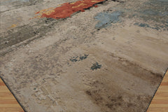 8x10 Beige, Gray, Celadon Color Hand Knotted Sherpa Wool and Silk Modern Oriental Rug