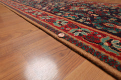 Runner Navy, Red, Aqua Color Machine Made Floral 100% Wool Traditional Oriental Rug